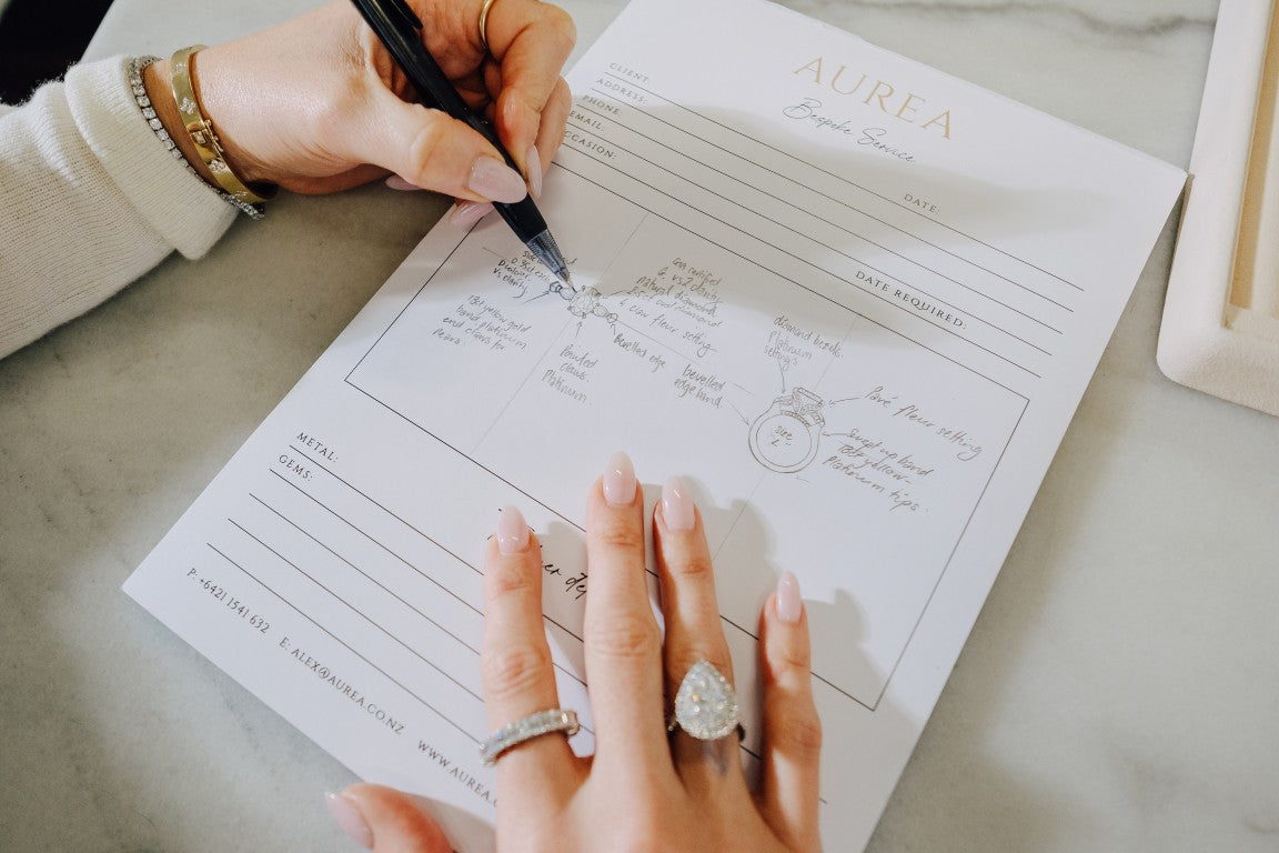 sketching wedding ring ideas for the client