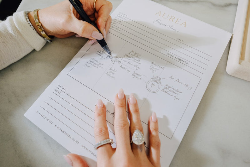 sketching wedding ring ideas for the client